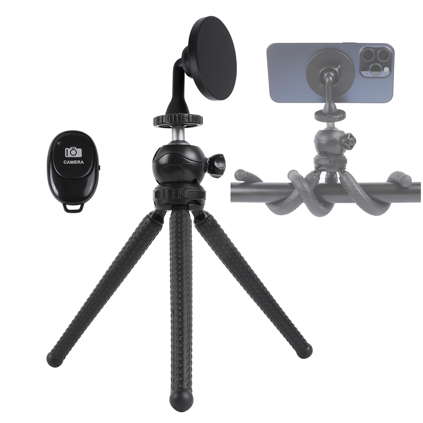 Leenconghui Tripod For Iphone, Flexible Phone Tripod Stand With Wireless Remote Compatible With Magsafe, Mini Magnetic Tripod Mount For Iphone 15 Plus Pro Max 14 13 12 Series