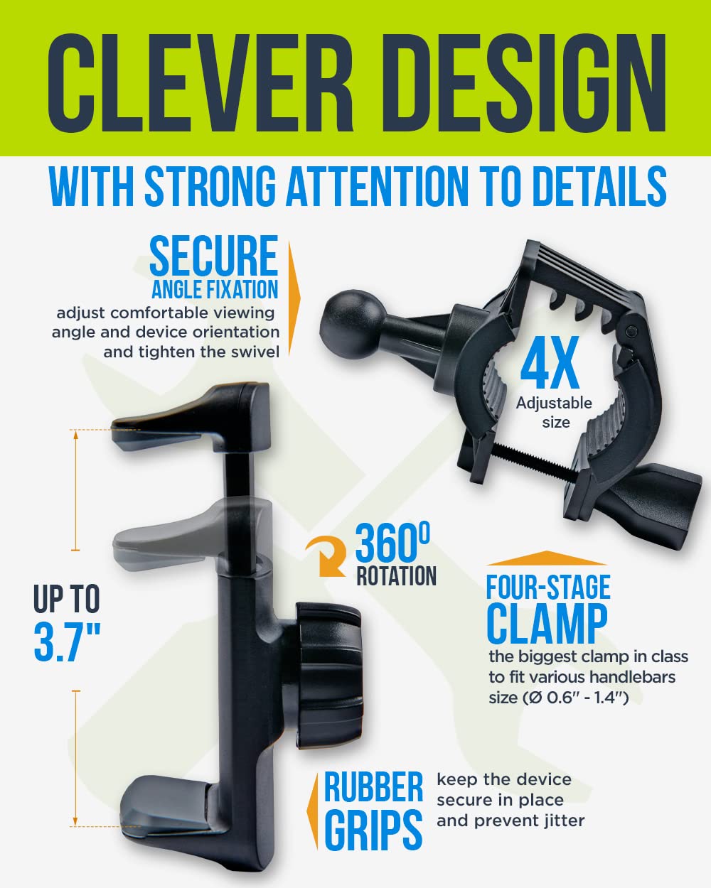 Caw.Car Accessories Bike & Motorcycle Phone Mount - For Iphone 14 Pro (13, 12, Se, Plus/Max), Galaxy S22 Or Any Cell Phone - Universal Handlebar Holder For Atv, Bicycle & Motorbike. +100 To Safeness & Comfort