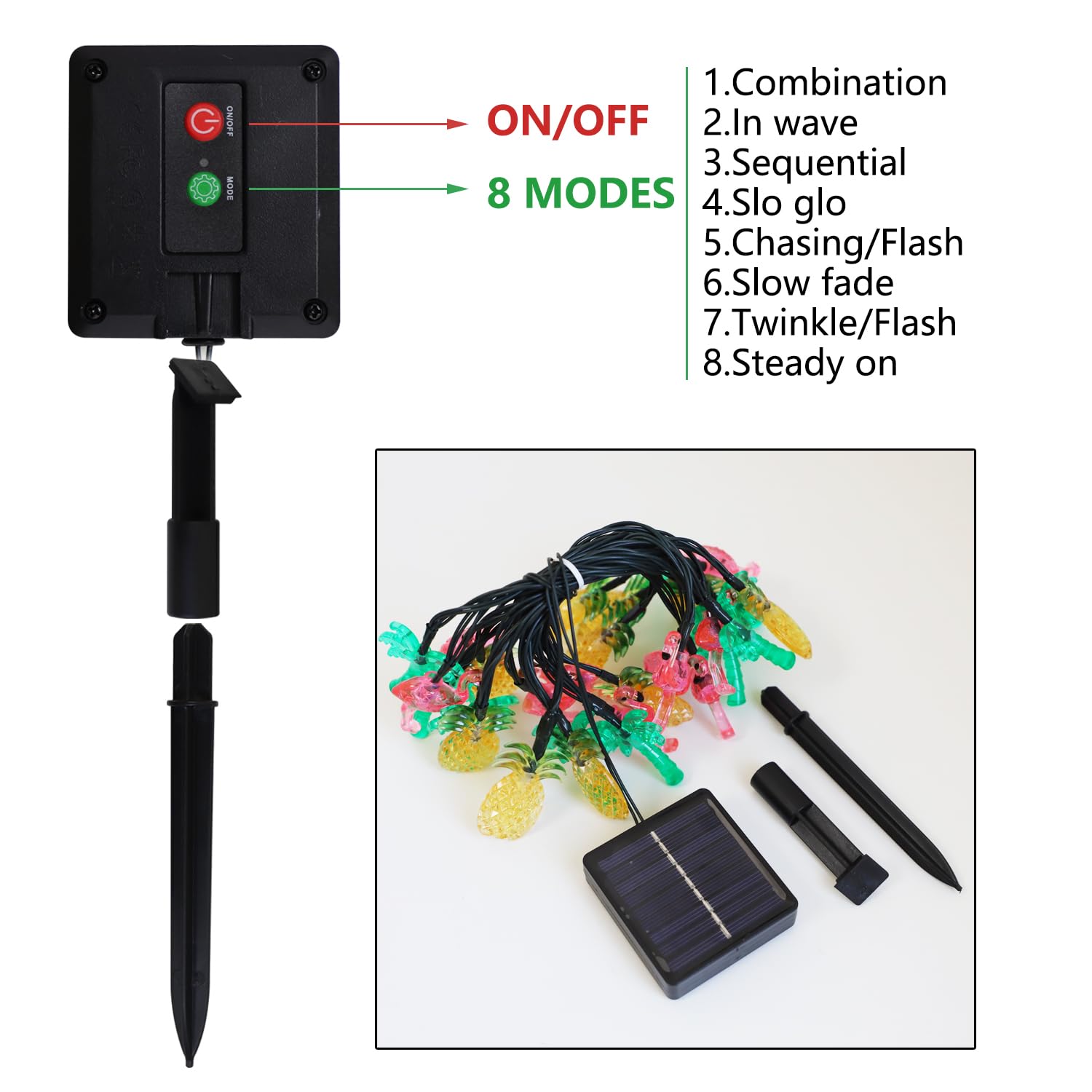 Curyidy Summer Tropical Party Decorations Hawaiian String Lights, 30Led Flamingo Pineapple Palm Tree Solar String Lights Outdoor, Beach Themed For Pool, Love Island, Luau Party Decor