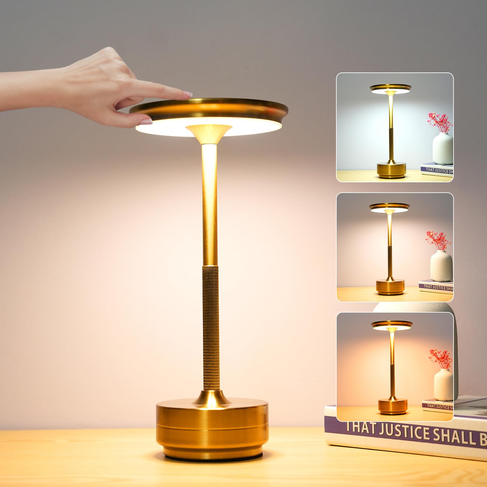 Lixada Cordless Table Lamp Led Battery Operated Lamp Touch Control Led Desk Lamp Bedside Nightstand Lamp 3 Light Colors Stepless Dimmable Rechargeable For Bar Restaurant Coffee Shop Bedroom