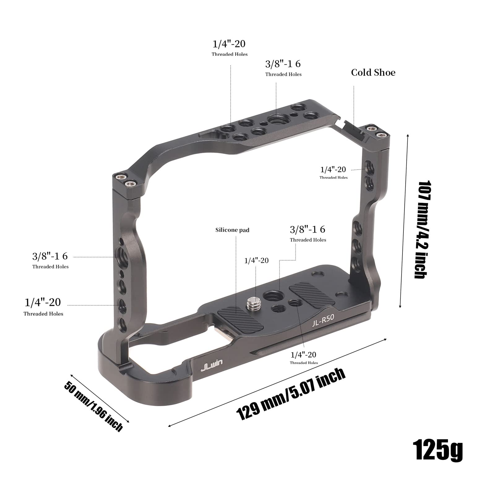 Focusfoto Camera Cage With Top Handle Grip Kit For Canon Eos R50 Mirrorless Vlogging Camera, Aluminium Video Stabilizer Rig With Nato Rail, Cold Shoe, 1/4"Screw Mount, 3/8"-16 Locating Holes For Arri