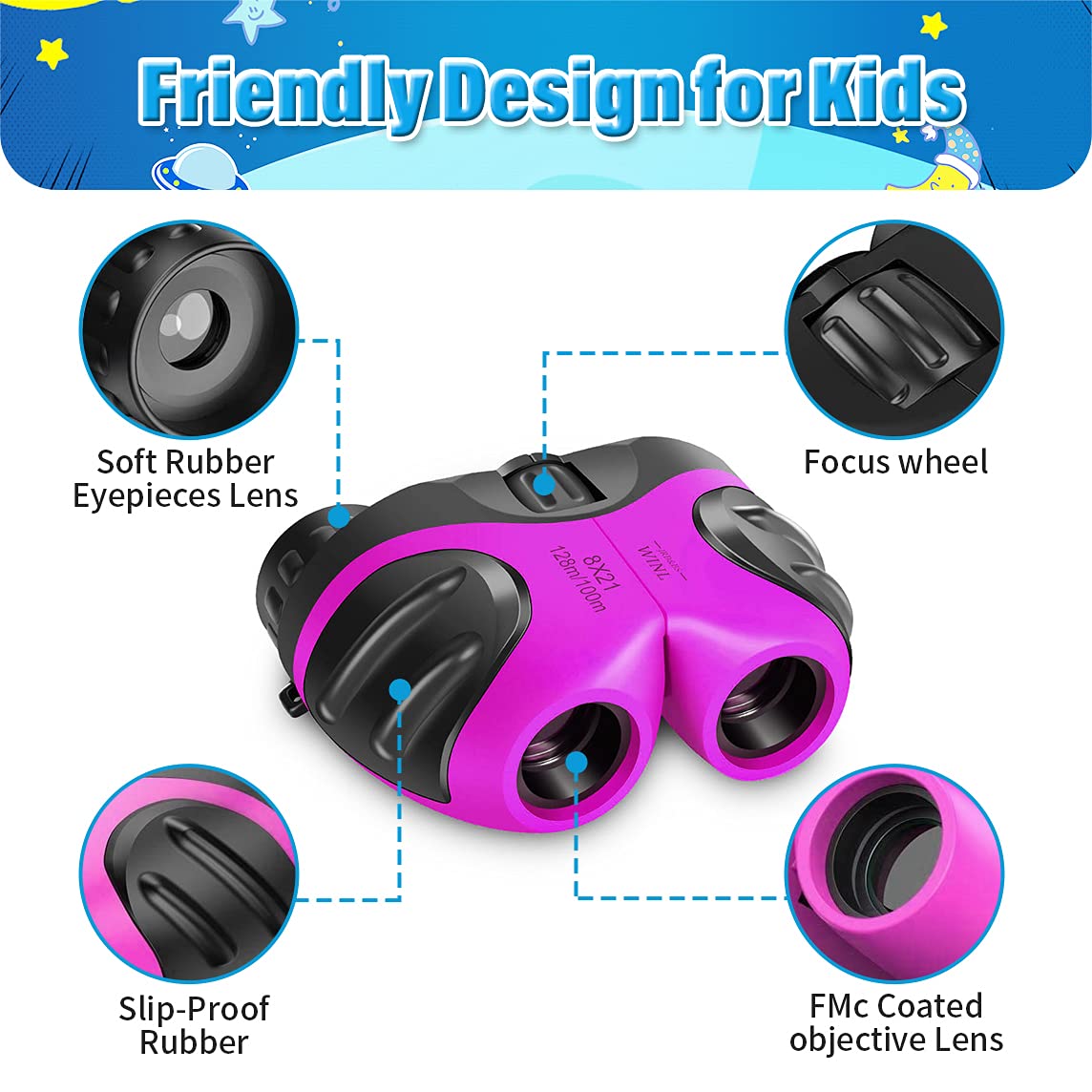 Meet Sun Vnvdflm Binoculars Toys For Children,Birthday  For 4-9 Years Old Boys For Outdoor Play,5-12 Years Old Girls Presents,Best  For Kids Hunting,Learning (Pink)