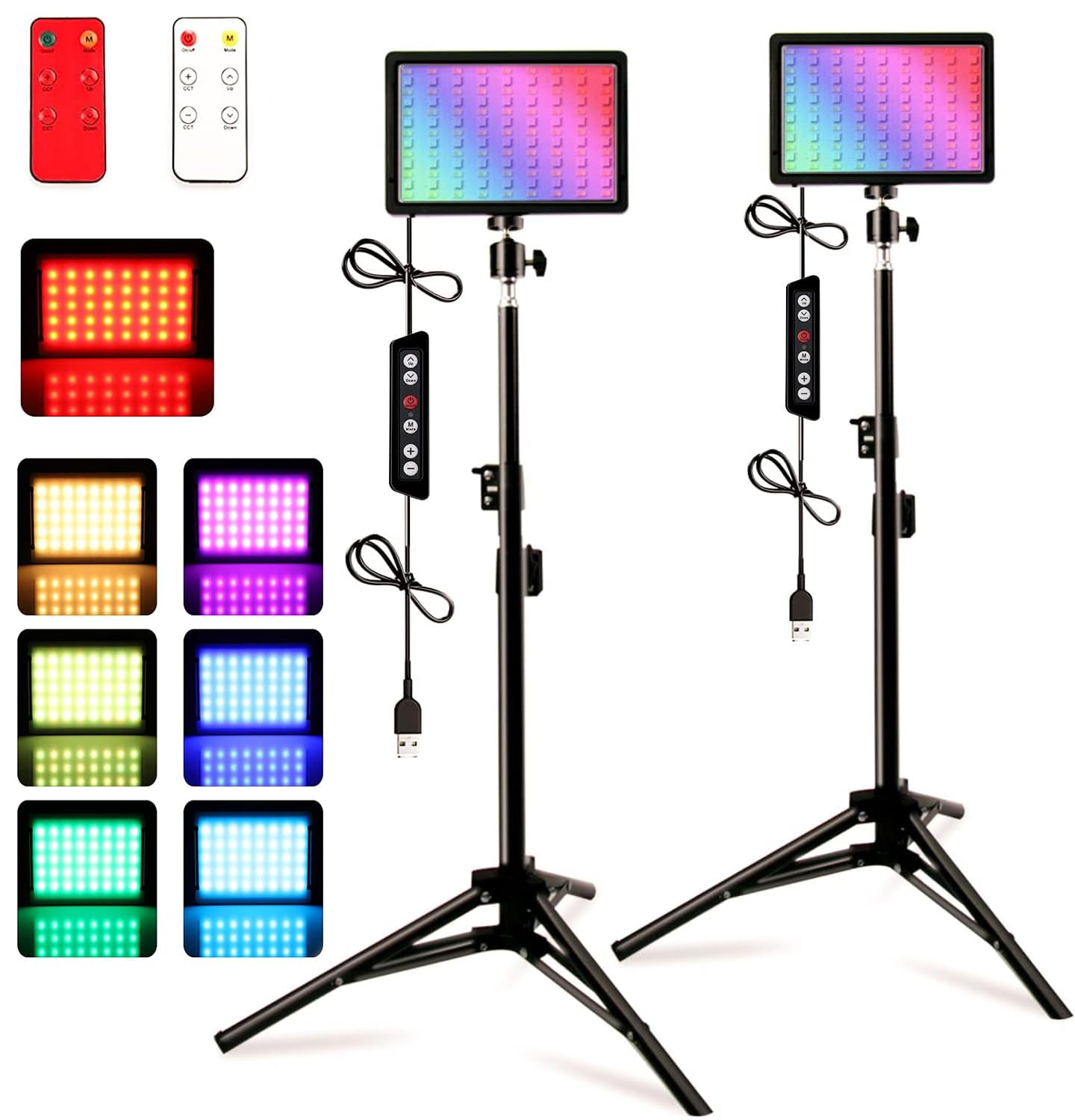 Youtin Photography Lighting Studio Lights 2-Pack Led Rgb Kit With Adjustable Tripod Stand, 2500-9900K Dimmable For Photo, Streaming, Vlogging, And Background Illumination, Compatible With Youtube