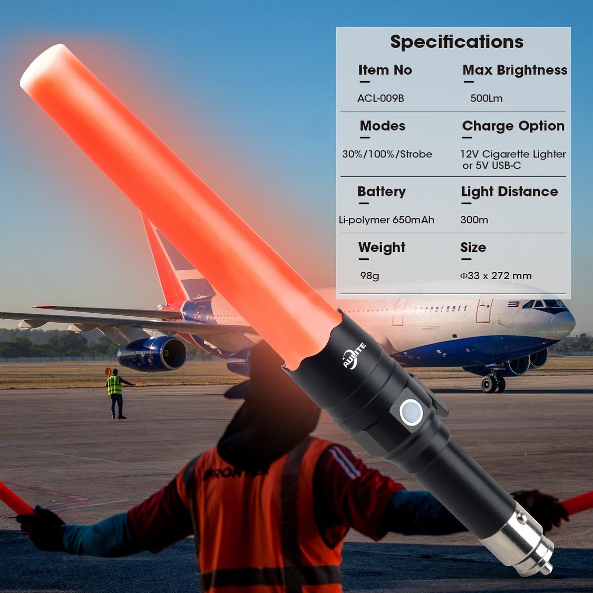 Aulite Small Safety Wand Flashlight For Traffic,Car,Emergency  Cigarette Lighter & Usb C Rechargeable Torch With Seat Belt Cutter