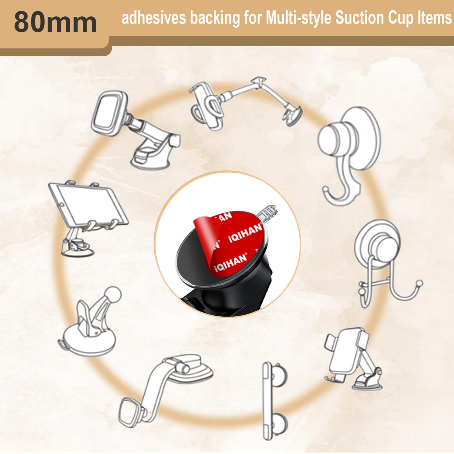 Pormkig Extra Strong Adhesive Sticker Pads For Car Phone Mounts - 6Pcs Double-Sided Very High Bond Circle Tape, 80Mm (3.15") Round Sticky Replacement For Suction Cup Itmes Car Dashboard Dash Camera Gps