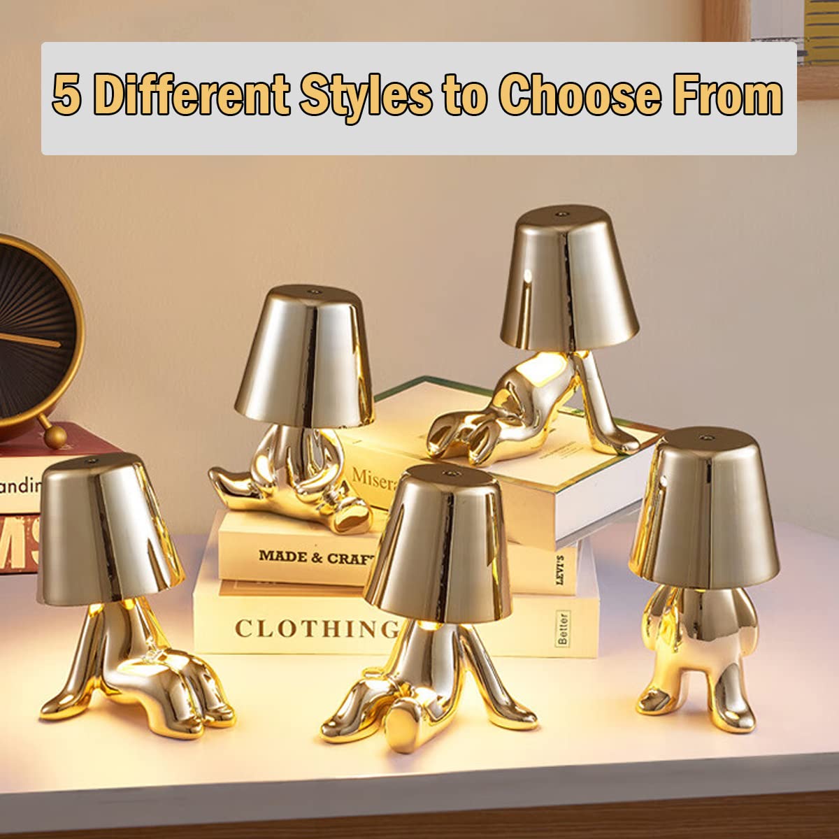 Ledholyt Bedside Touch Control Table Lamp, Thinker Man Statue Led Usb Rechargeable, 3-Speed Dimmer, Home Living Room Office Decorative Lamp. Gold 4 (Dcrm-4)