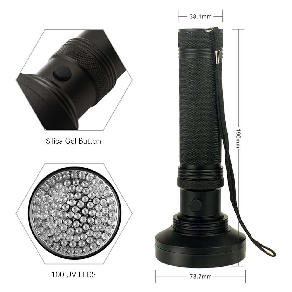 Beeyaolux Uv Black Light Flashlight, 100 Led #1 Uv Light For Home & Hotel Inspection, Pet Urine & Stains - Ultra Intensity 18W 385-395Nm Leds Spot Counterfeit Money, Leaks, Fissure,Scorpions