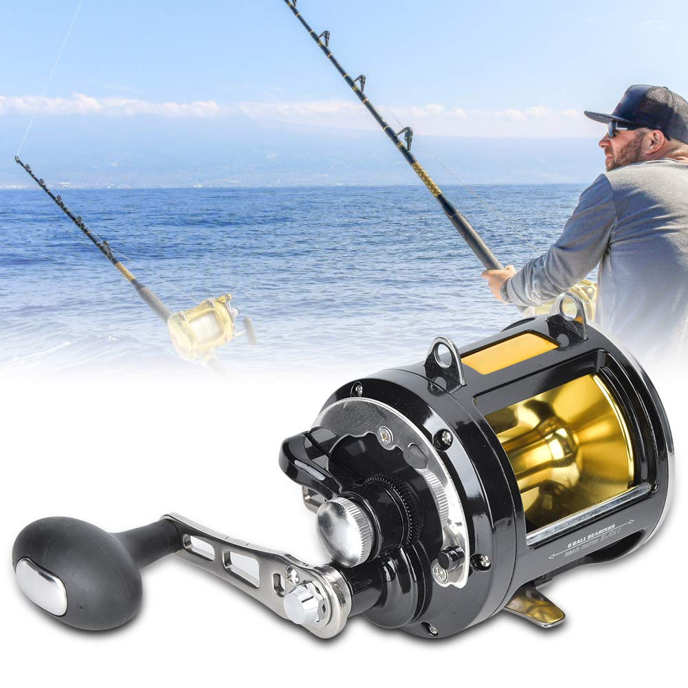 Vbestlife Tr12000 All Metal Trolling Fishing Reel, High-Strength Bearings, Strong Body, Farther Throwing Distance, Carbon Fiber Brake Washer, Black, Ambidextrous, 55 Pounds Drag