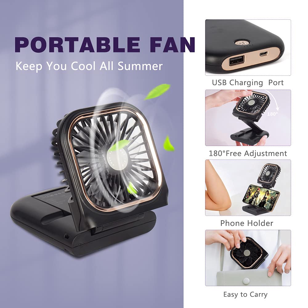 Portable Mini Fan - 5 In 1 With Power Bank, Phone Holder, Handheld & Desk Fan - Usb Rechargeable