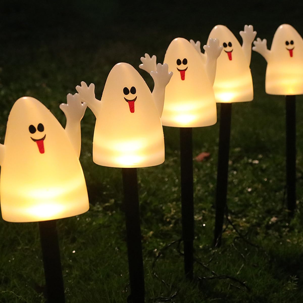 Gulelayar Ghost Light Garden Lights 5 In 1 Halloween String Light Solar Halloween Decorative Led Lights Outdoor Waterproof Ghost Stake Lights For Outdoor Halloween Pathway Yard Garden Decoration (Ghost)