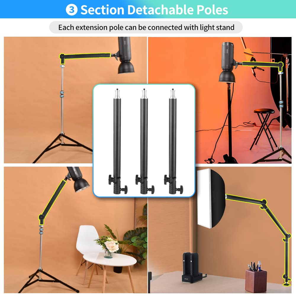 Jebutu Heavy Duty Overhead Camera Desk Mount Stand 14.5"-41" With 1/4" Screw, 3-Section 360°Rotatable Detachable Articulating Boom Arm With Enlarged Handle C Clamp, Tabletop Light Stand For Streaming Vlog