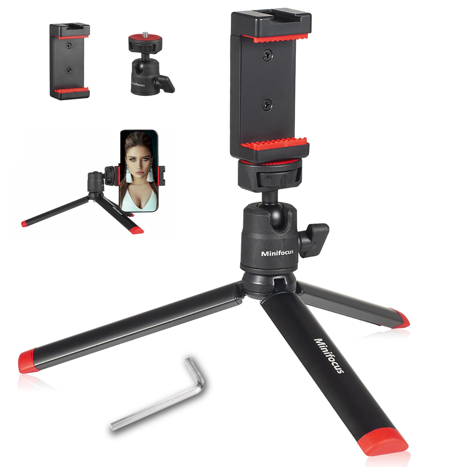 Minifocus Mini Camera Tripod Stand, Metal Phone Tripod With 360° Ball Head & Phone Holder, Portable Travel Tabletop Tripod Handle Grip For Dslr Camera Video Camcorder, Load Up To 4.4Lb/2Kg