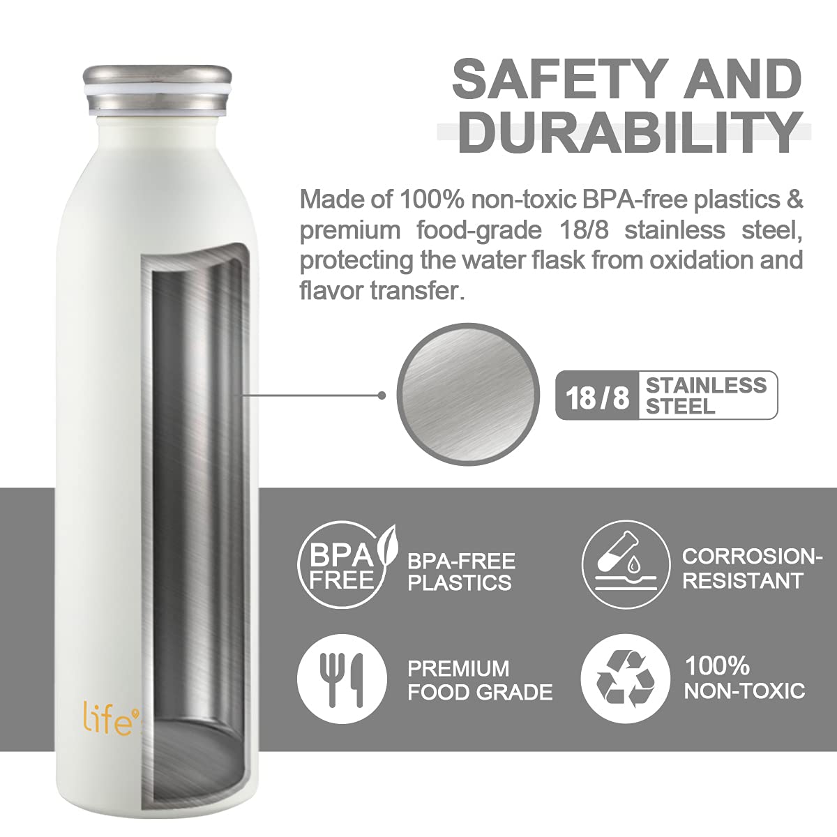 Life'S Easy 20 Oz Stainless Steel Double Wall Vacuum Insulated Water Bottle - Leak Proof Insulated