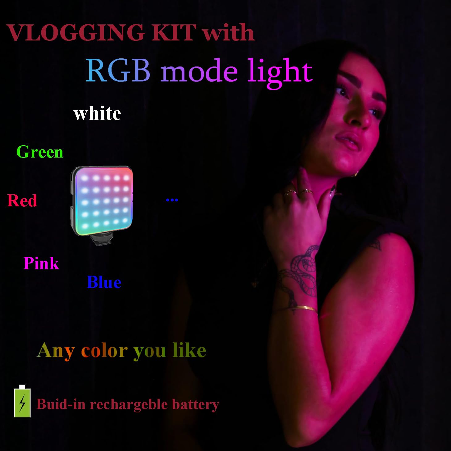 Litchitech Vlogging Kit For Iphone,Vlogging Kit For Andriod Phone, Content Creator Essentials,Youtube Starter Kit With Tripod 60" / Multiple Holders/Rgb Light/Lavalier Mic/Remote