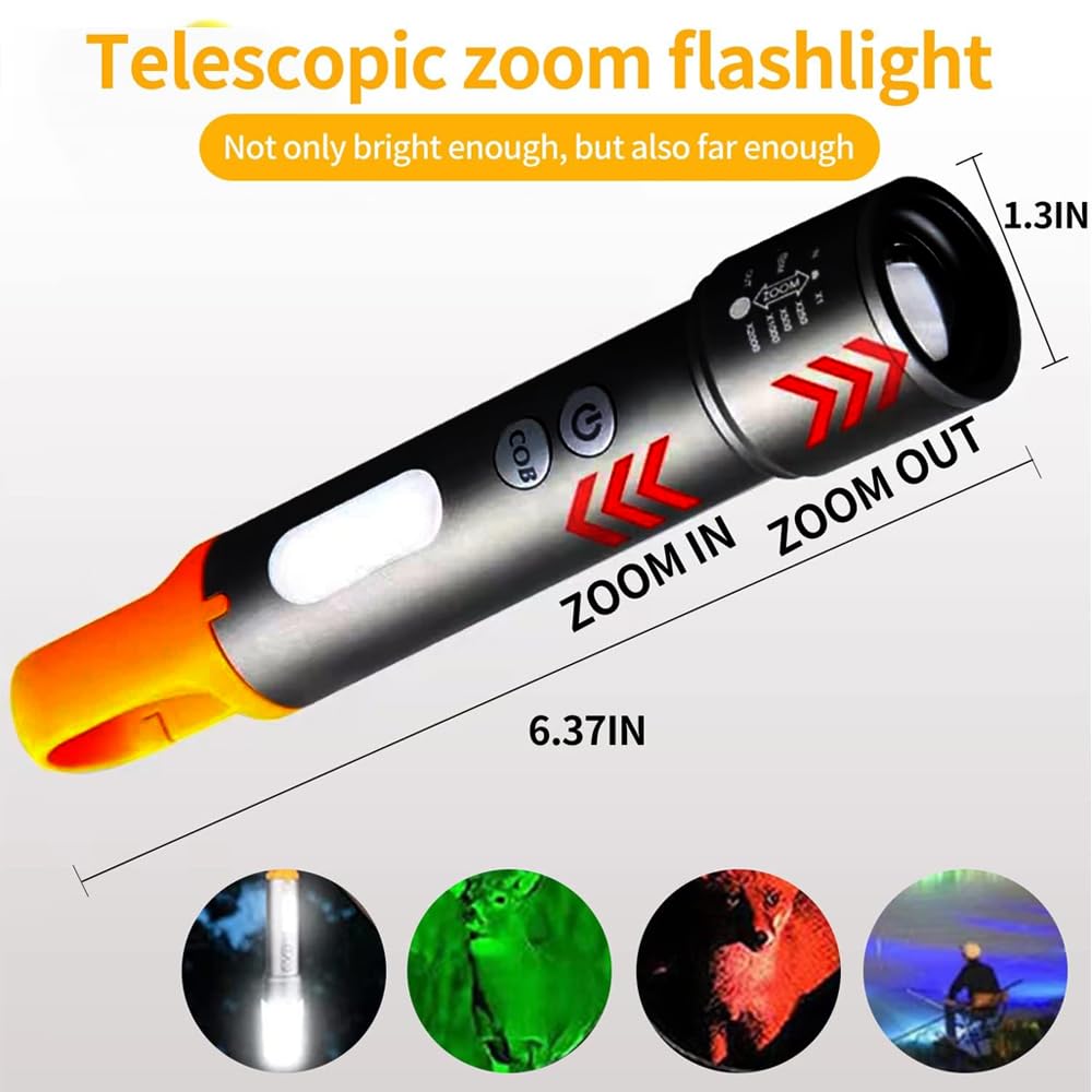 Yzyoe Led Rechargeable Utility Flashlight High Lumens, Brightest Flashlights For Emergencies Camping Cob Sidelight, Zoomable Multicolor Lenses Flashlight Hiking Hunting.