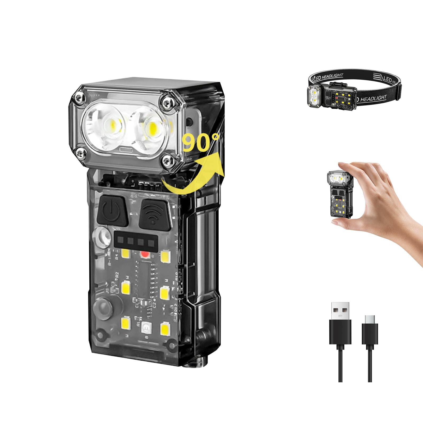 Keep Shinning Rechargeable Headlamp Edc Flashlight, Mini Compact Pocket Flashlights High Lumens With Clip, Small Led Magnetic Flash Lights Head Lamp Motion Sensor For Working Camping Running Emergency