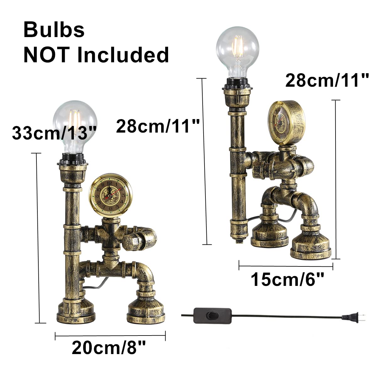 Efinehome Water Pipe Table Lamp Robot Style- Retro Industrial Table Light- Antique Steampunk Metal Desk Lamp Bedside Lighting Fixture For Office, Reading Kids Room, Cafe Bar (Bronze-Style E)