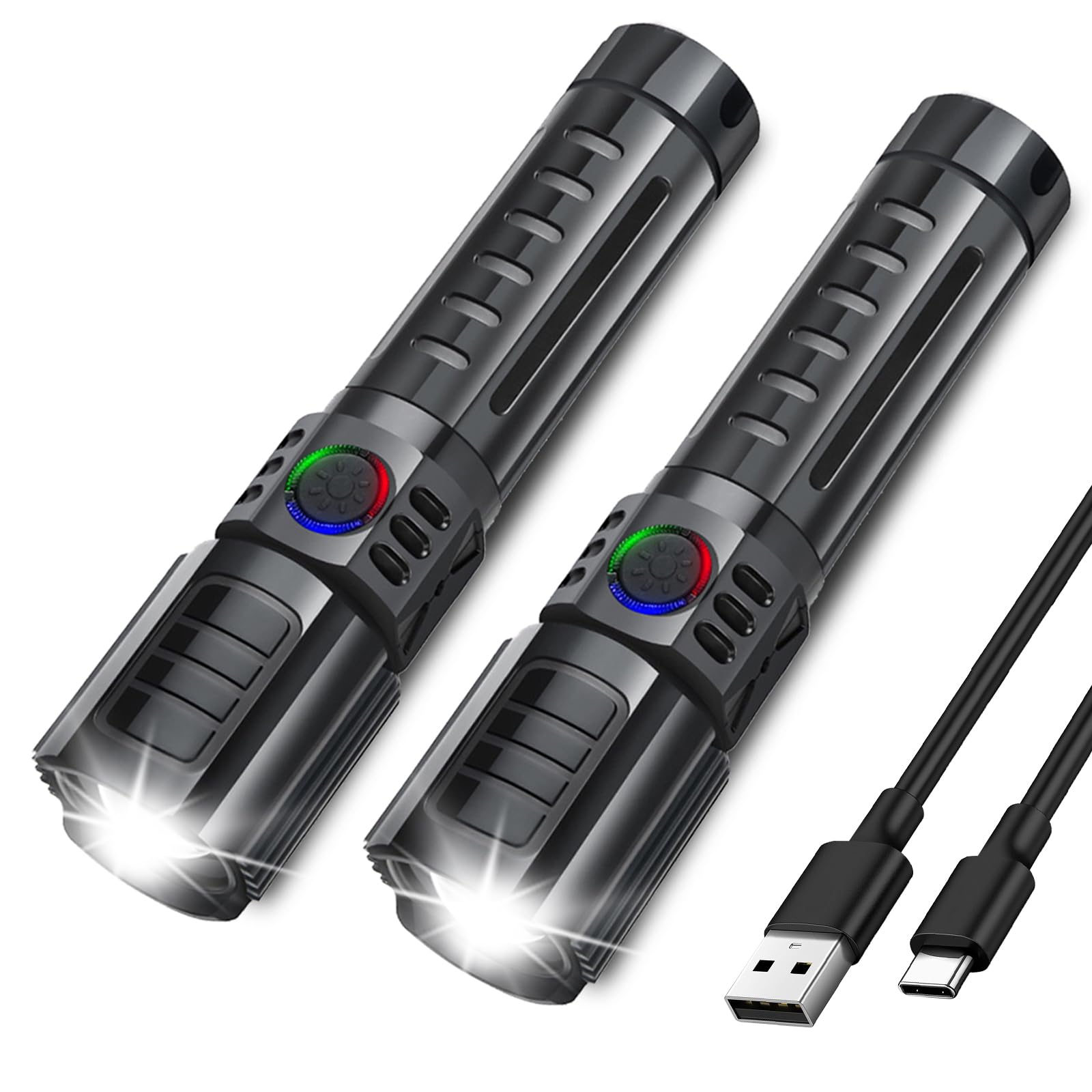 Luozroll Led Flashlight 2 Pack Mini Camping Flashlights With 3 Modes, Tactical Flashlight, Waterproof Zoomable Flash Light For Camping Gear、Hiking & Emergency