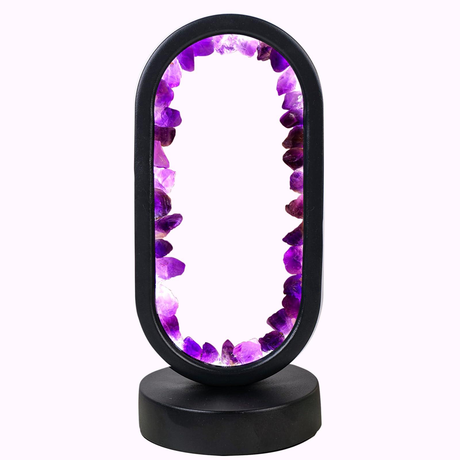 Runyangshi Crystal Lamp Amethyst Raw Stone Ellipse Night Lamp Natural Healing Crystal Night Light Table Lamp Base Usb Port 3 Colours Mode For Bedroom Bedside Lamp Office Home Decor