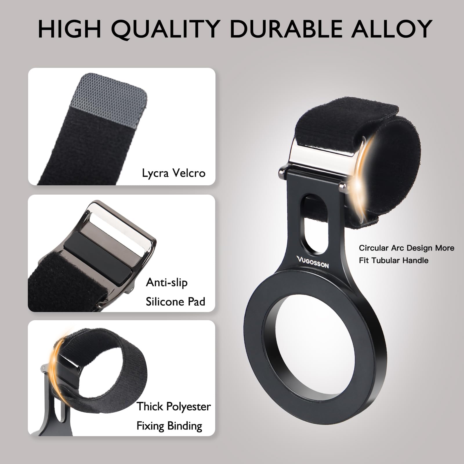 Vugosson Magnetic Phone Holder For Stroller Bar, Compatible With Magsafe (Strong Magnet) - 180° Adjustable For Gym, Home Fitness Bikes, Shopping Cart, With Adjustable Strap, All Phone (Magnetic Ring Included)