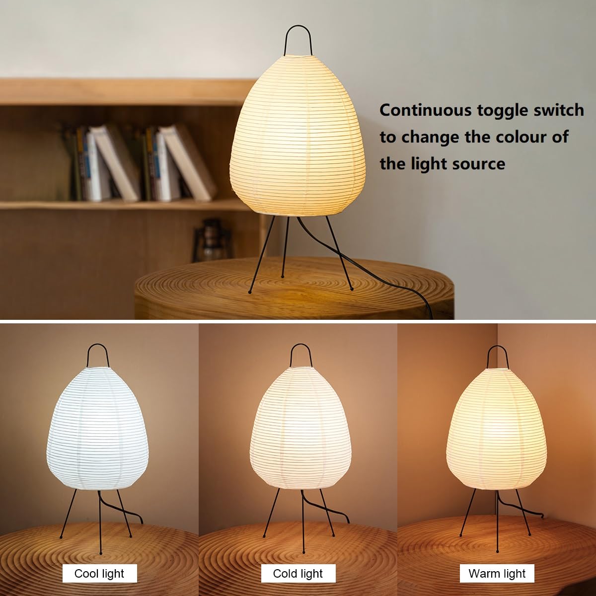 Trucphil Japanese - Inspired Art Deco Akari Table Lamp. This Large, Pleated Lamp Crafted From Rice Paper Has A 1A White Lampshade And A Tri - Color Light Source (Tri-Color-Light-Non-Dimmable)
