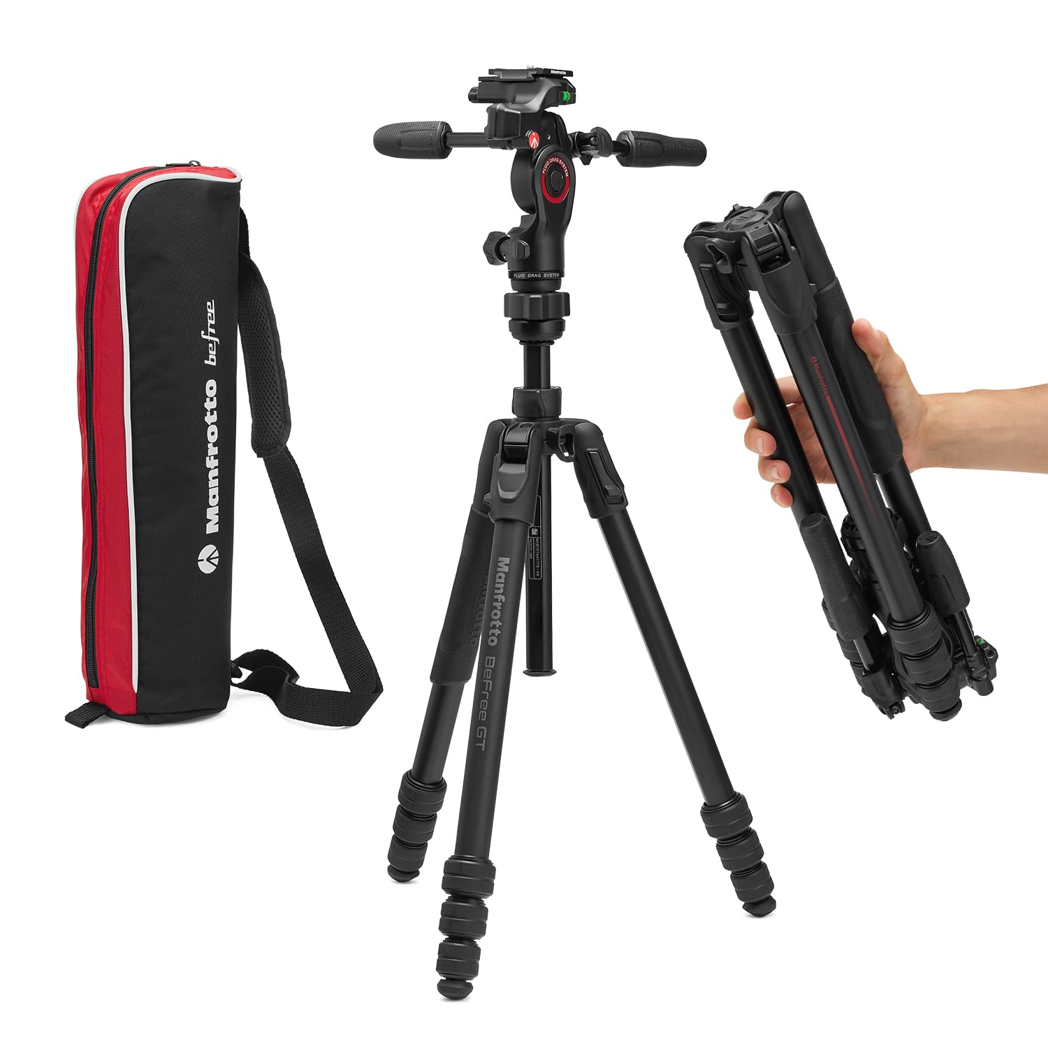 Manfrotto Be Gt Pro 4-Section Aluminum Travel Tripod With 3-Way Pan/Tilt Head, Black
