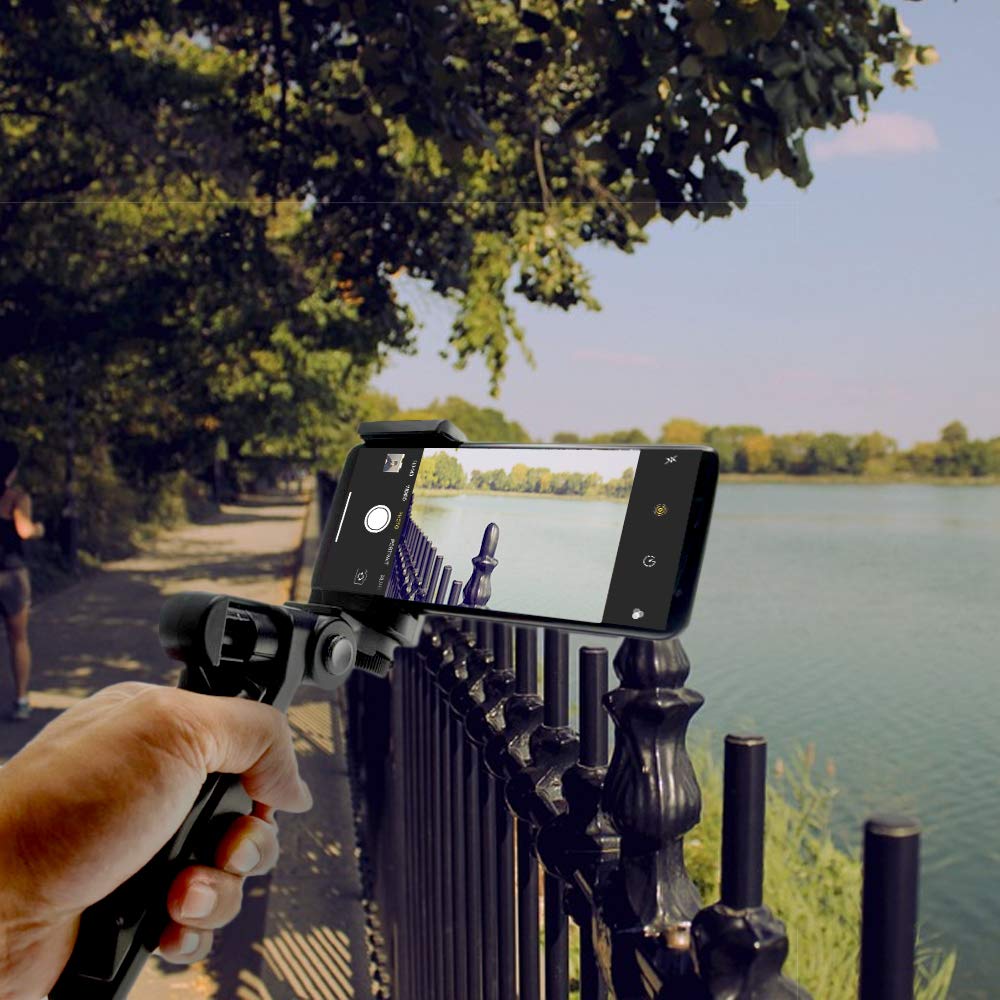 Ecostconnection Acuvar 2 In 1 6.5" Inch Adjustable Tabletop Steady-Shot/Hand Grip Tripod With Smartphone Mount For All Smartphones And Dslr Cameras & Camcorders Works As Desktop Or Handheld + Microfiber Cloth