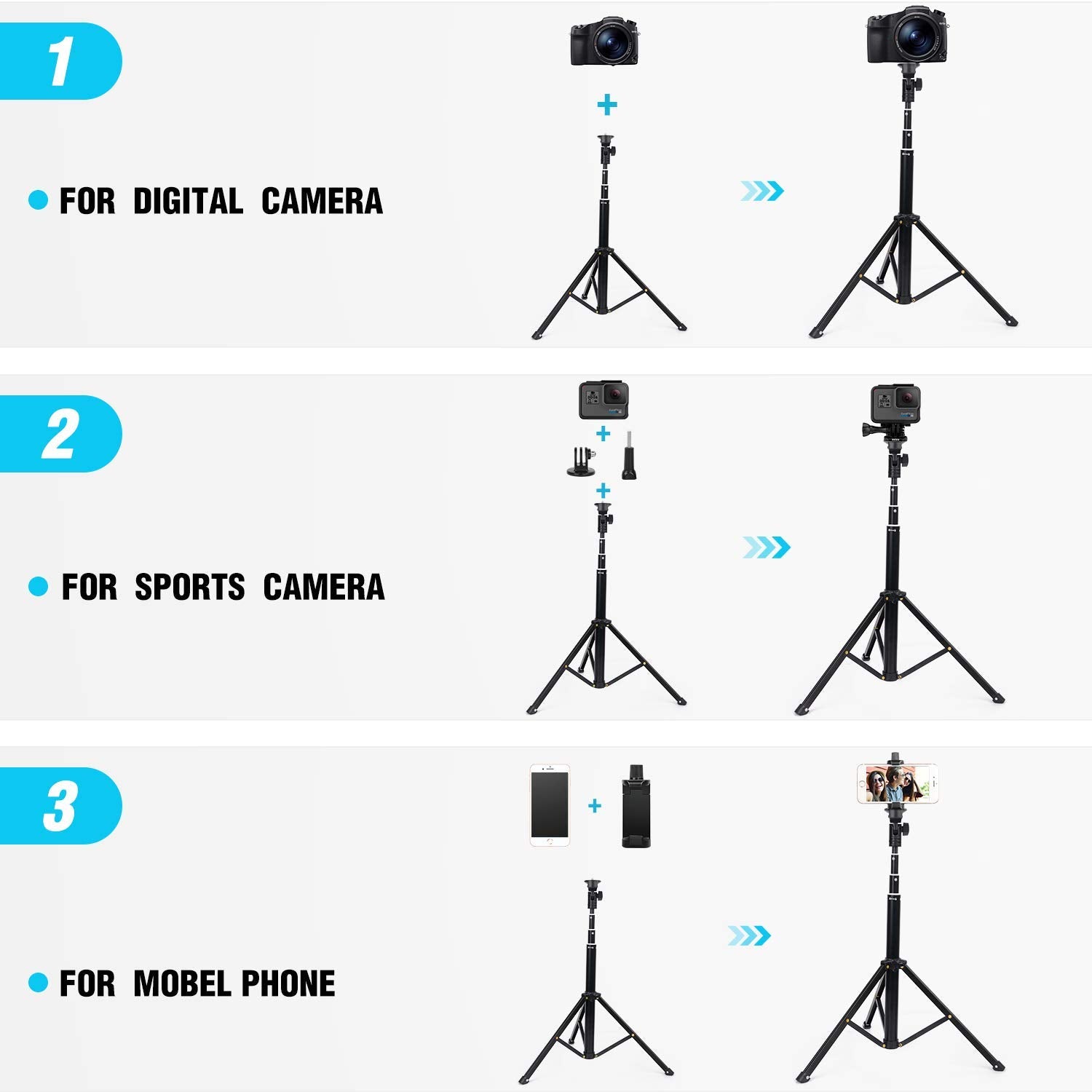 Yesker Selfie Stick Tripod 52 Inch Cell Phone Iphone Tripod Stand With Bluetooth Remote Smartphone For Iphone 11 Xs X 6 7 8, Android Cellphone Gopro Camera Mount Portable Monopod Feet Travel Lightweight …