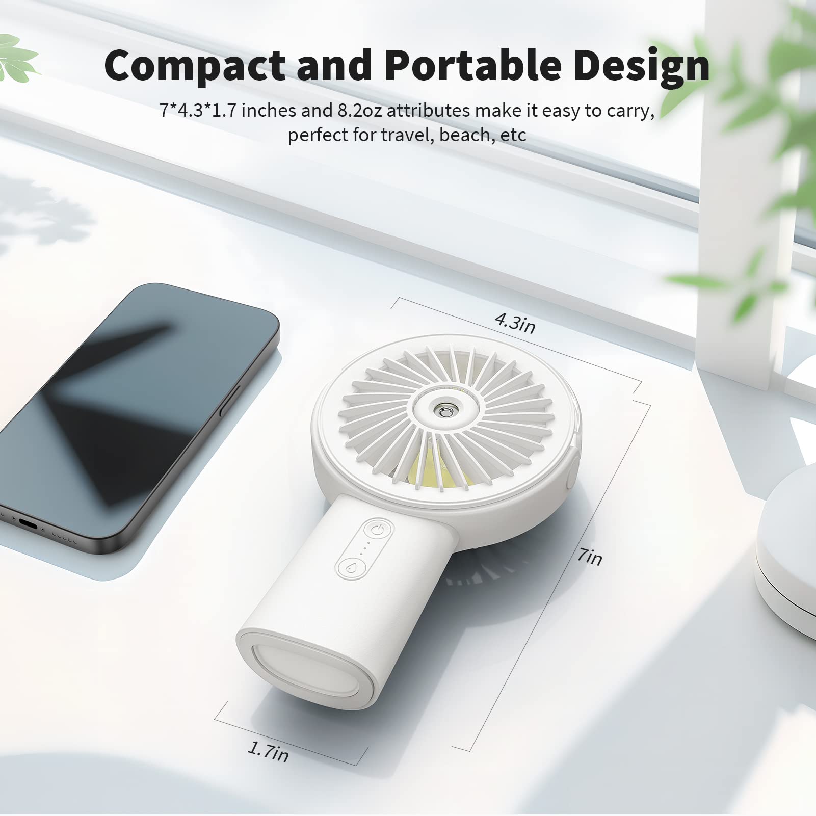 Otlonpe Misting Fan Portable Fan With Mist, 4000 Mah Rechargeable Handheld Fan Battery Operated