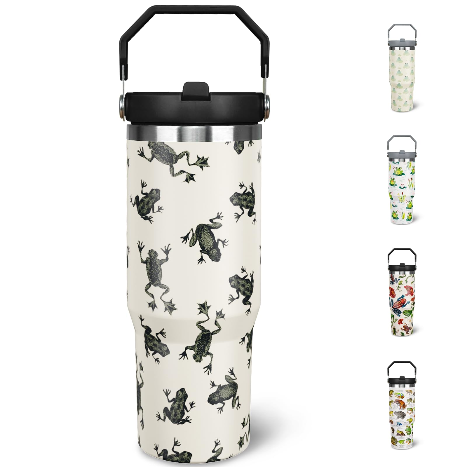 30 Oz Frog Tumbler With Handle And Straw, Insulated Coffee Travel Mugs Cup Water Bottle