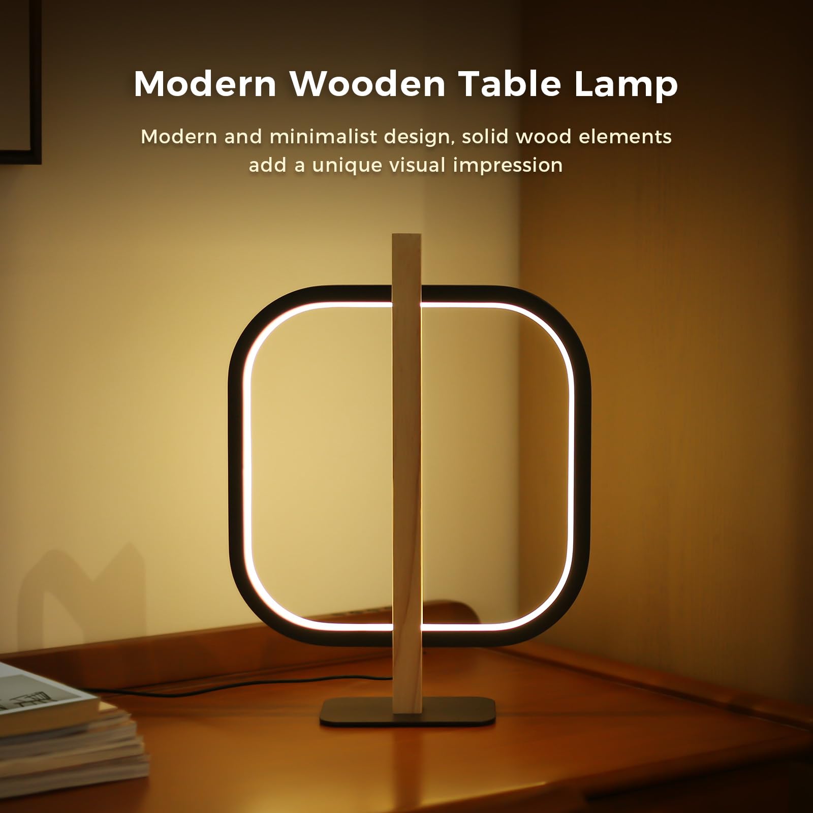 Jioodich. Modern Led Table Lamp, Dimmable Nightstand Lamp For Bedroom, Wooden Touch Bedside Light, 3 Color Temperature Desk Lamp For Living Room, Office, Reading, Black