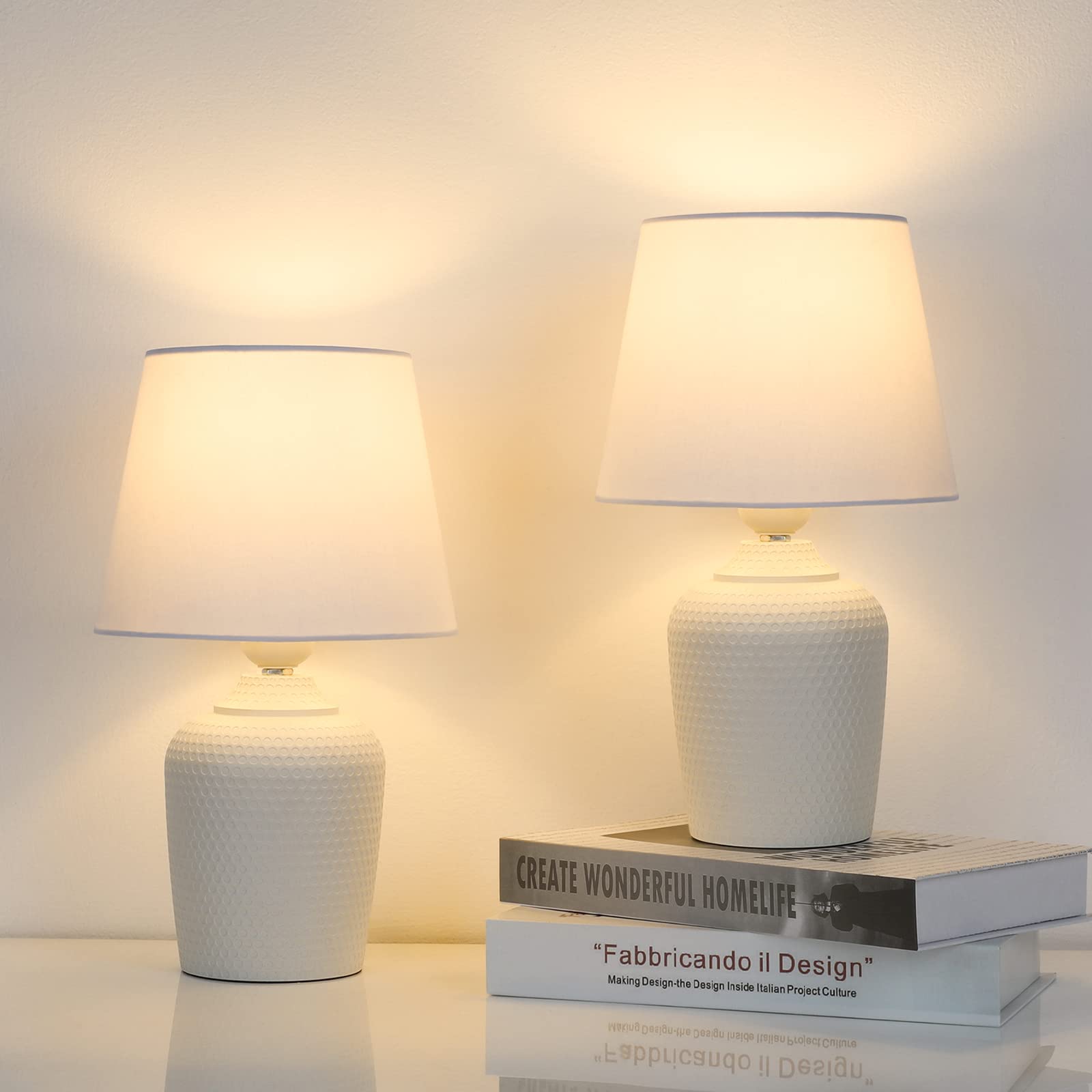 Sucolite Small Table Lamps Set Of 2, Bedside Nightstand Lamps For Bedroom Kid’S Room, Cute Desk Lamps With Studded Texture Base For Reading Nursery Living Room Office, White
