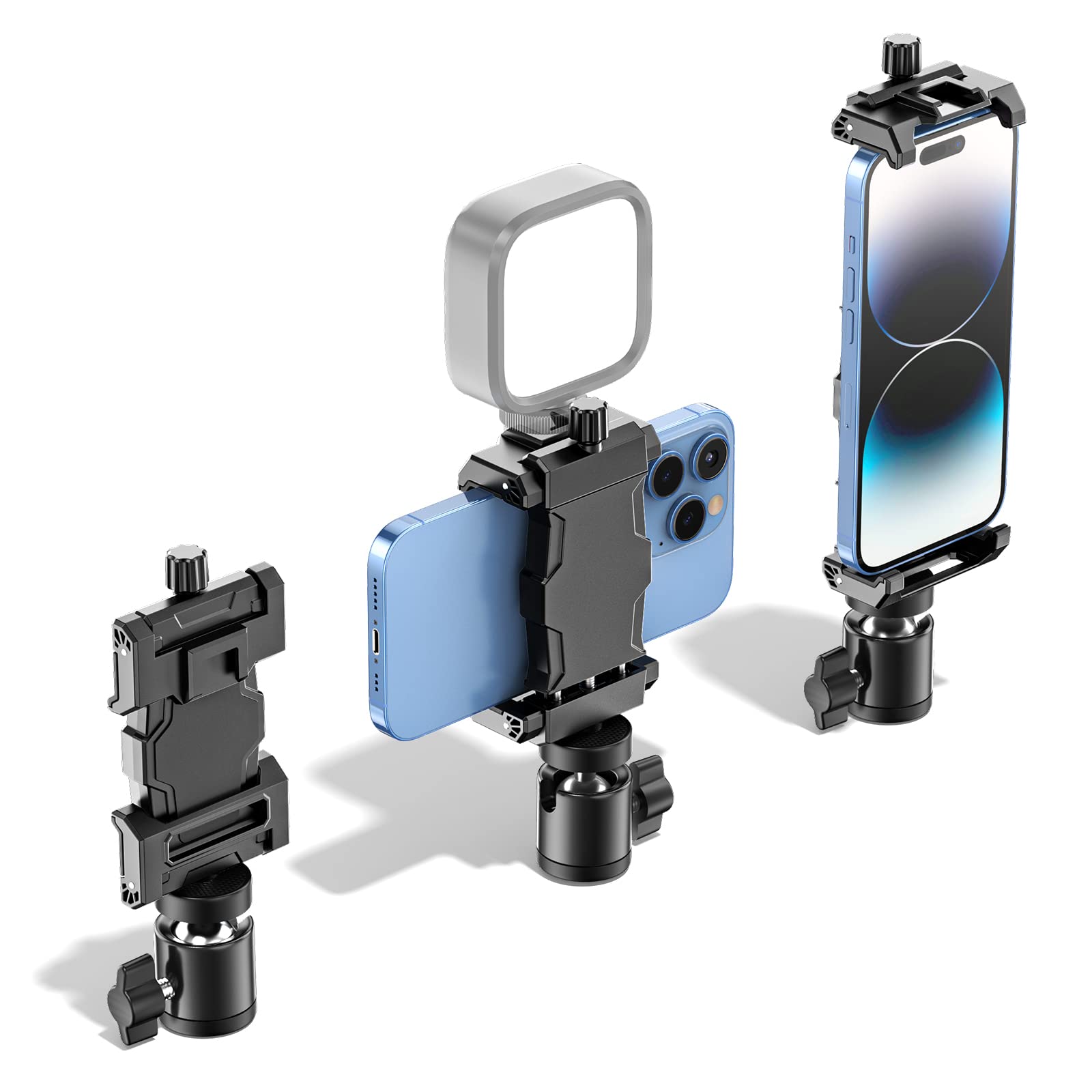 Kdd Cell Phone Tripod Mount Adapter With Ball Head, 360° Rotating Phone Holder Stand For Tripod With Cold Shoe, Smartphone Clamp For Iphone 15 14 13
