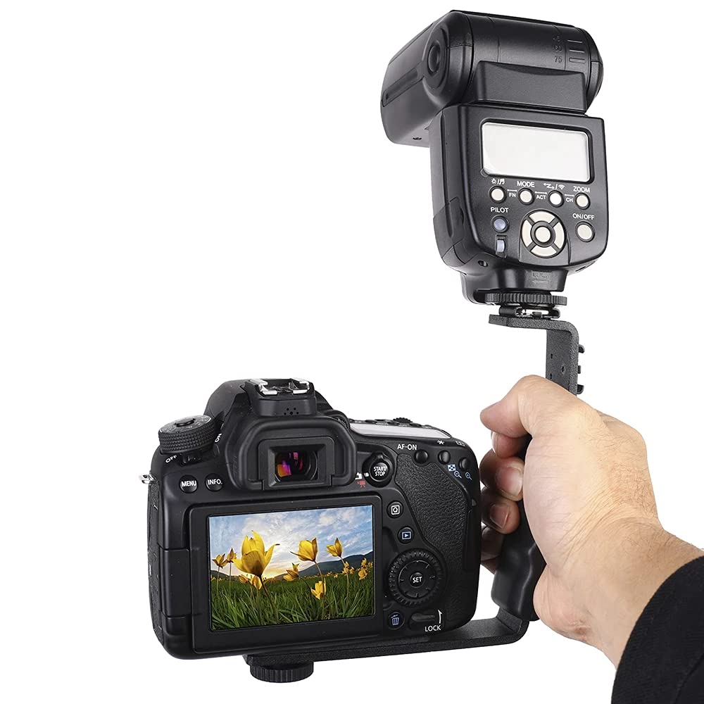 Leshareselect L-Shape Flash Bracket With Dual Flash Cold Shoe Mount  Tripod Screw Versatile For Camcorder Microphone Dslr Canon/Nikon/Sony/Yongnuo/Flash Stand