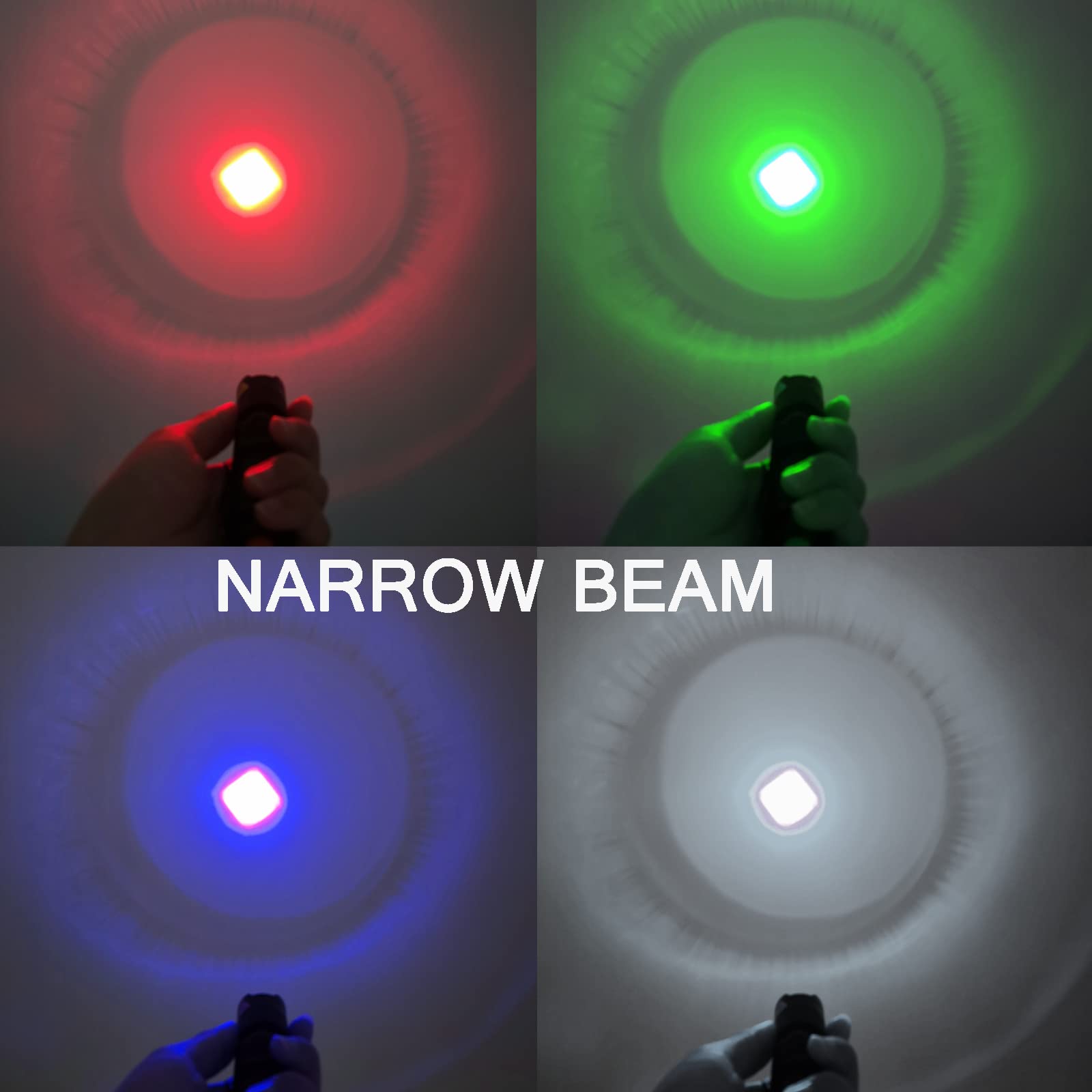 Xysrz Red Green Blue White Light Flashlight Single Mode Led Flashlight With Clip Zoomable Mini Flashlight For Hunting Camping Night Observation, 4 Pack