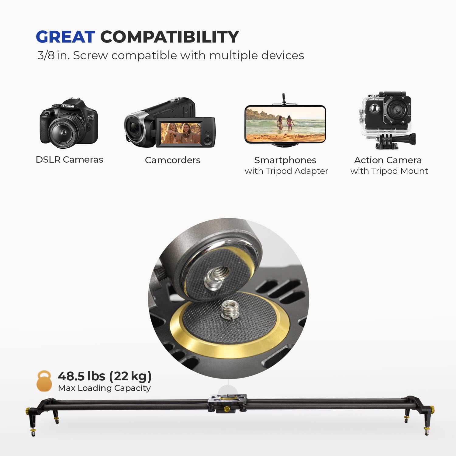 Ls Limo Studio Limostudio Limostudio 31.5 In Carbon Fiber Camera Slider, 80Cm Dolly Track Rail, Smooth Bearing Stabilizer, Height Adjustable, Spirit Level, Agg1980