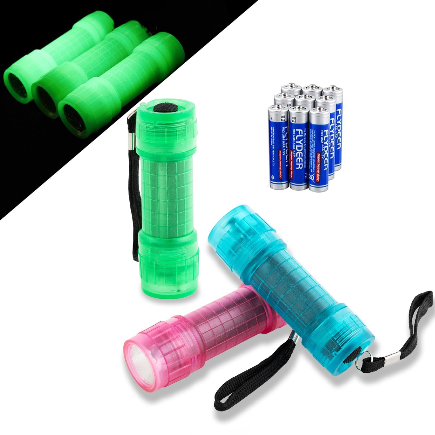 Kunhe 3 Pack Glow In Dark Flashlights Mini Flashlight For Kids,Bulk Flashlights With Batteries Included,For Teaching Kids Birthday Party Stocking Stuffers