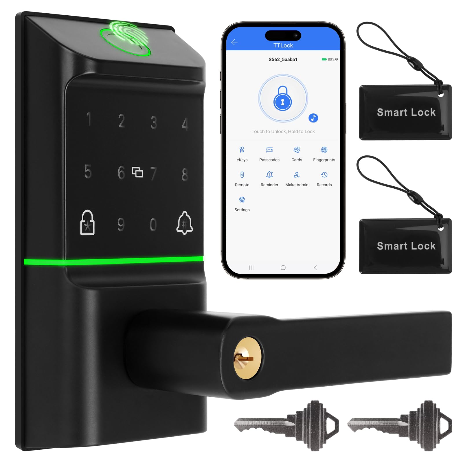 B Bamberg Bamberg Keypad Smart Door Lock With Handle: Keyless Entry Deadbolt - Fingerprint & Keypad Door Lock For Front Door - Key & Ic Card Access - Remote Control Via App - Secure Smart Lock