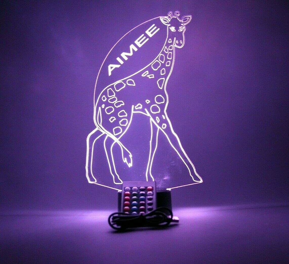 Mirror Mania Giraffe Night Light Up Desk Table Lamp Led Personalized - It'S Wow, 16 Color Options With Remote, Dimmer, Giraffe Bedside Lamp For Boys Girls Bedroom & Name Engraved Room Decor