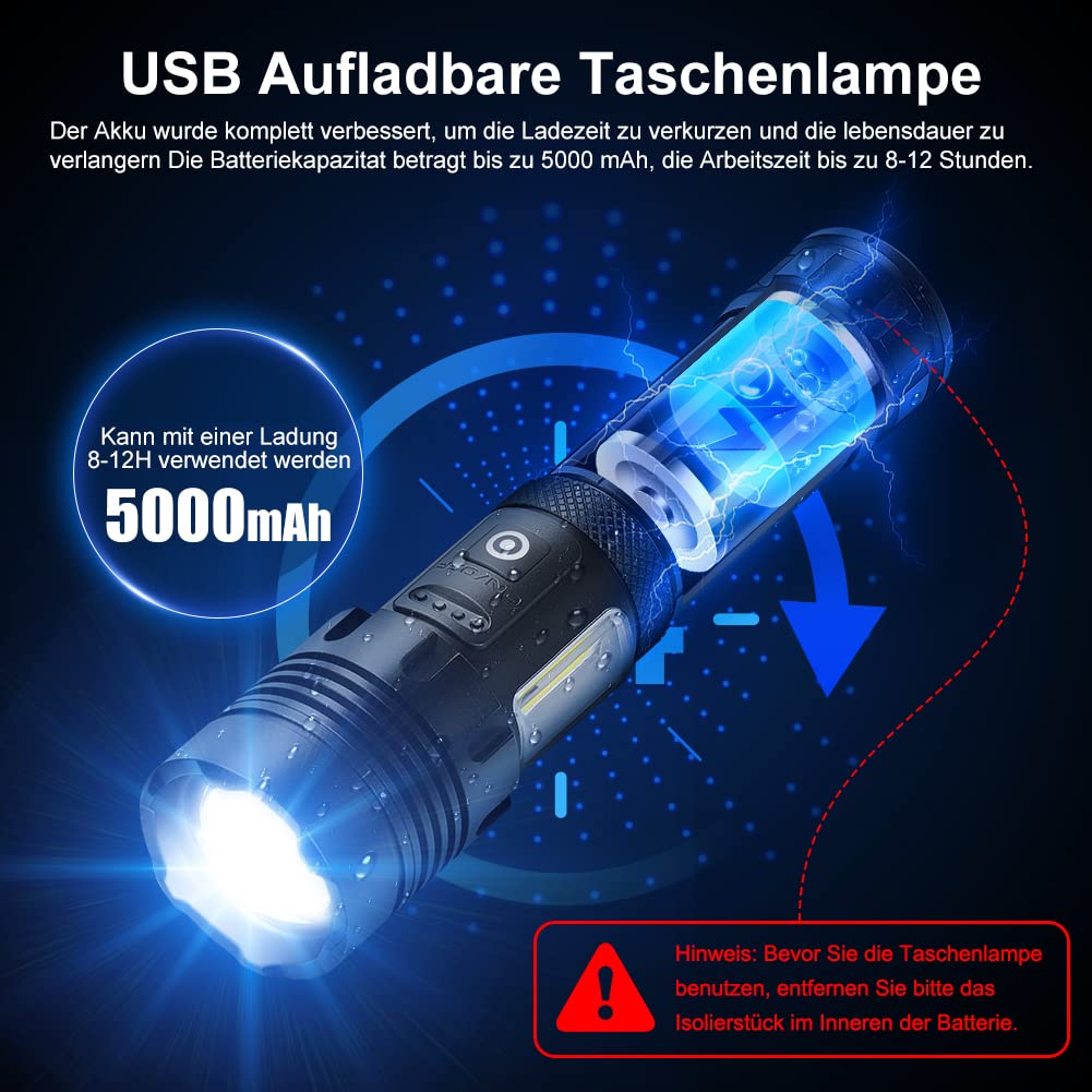 Inhdbox Rechargeable Led Flashlight High Lumens, 120000 Lumen Xhp70.2 Super Bright Handheld Tactical Flashlight, Zoomable, Ipx6 Waterproof, 7 Modes For Camping Emergency
