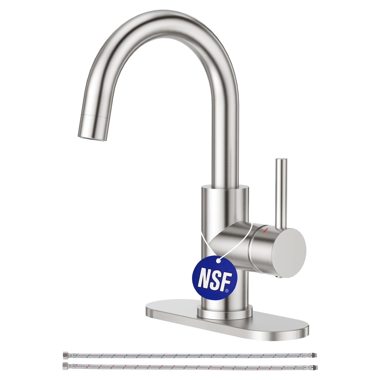Crea Bar Sink Faucets 1 Hole Single Handle Small Kitchen Faucet 360° Swivel High Arc Brushed Nickel Stainless Steel Mini Wet Bar Faucet Outdoor Rv Laundry Pre Sink Faucet 3 Hole Deck Plate