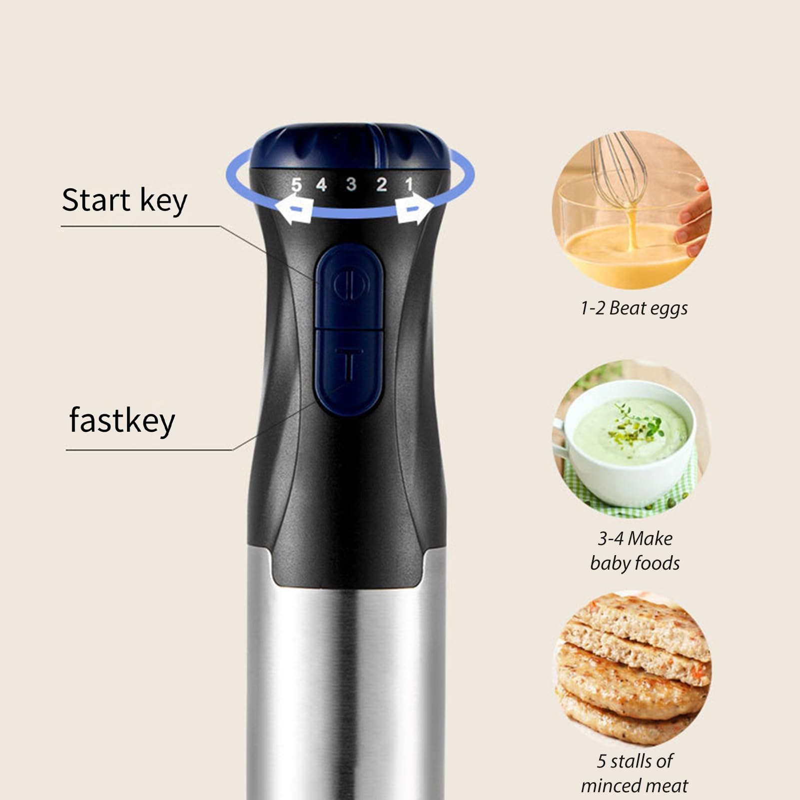Uniqus Electric Meat Grinder Hand Blender Kit Speed Adjustable Whisk Milk Frother Handheld Blender With Us Plug Silver Color
