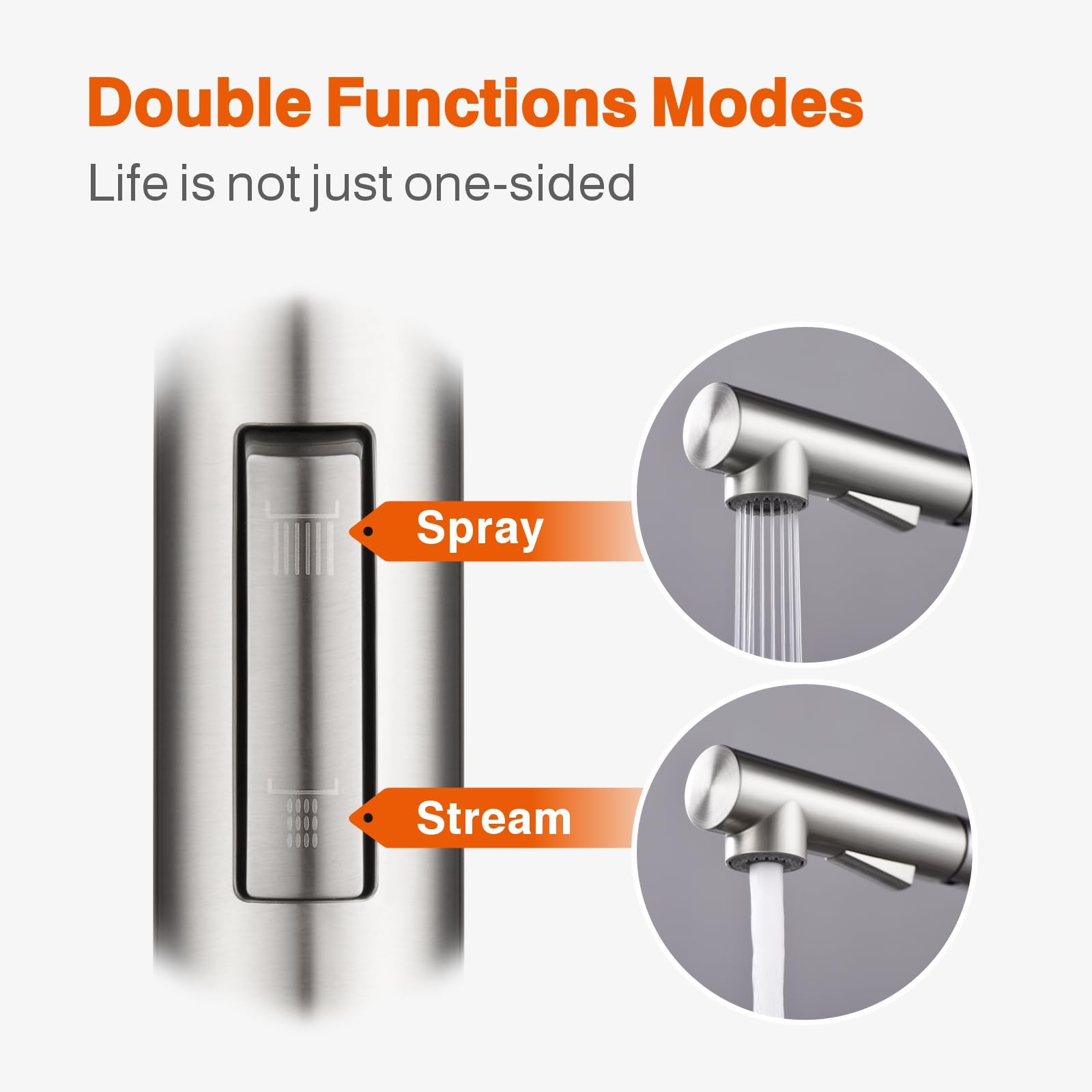 Rulia L Shape Pull Down Kitchen Faucet - 2 Handles, Bar Faucet, Brushed Nickel & Stainless Steel Finish - Rb1070