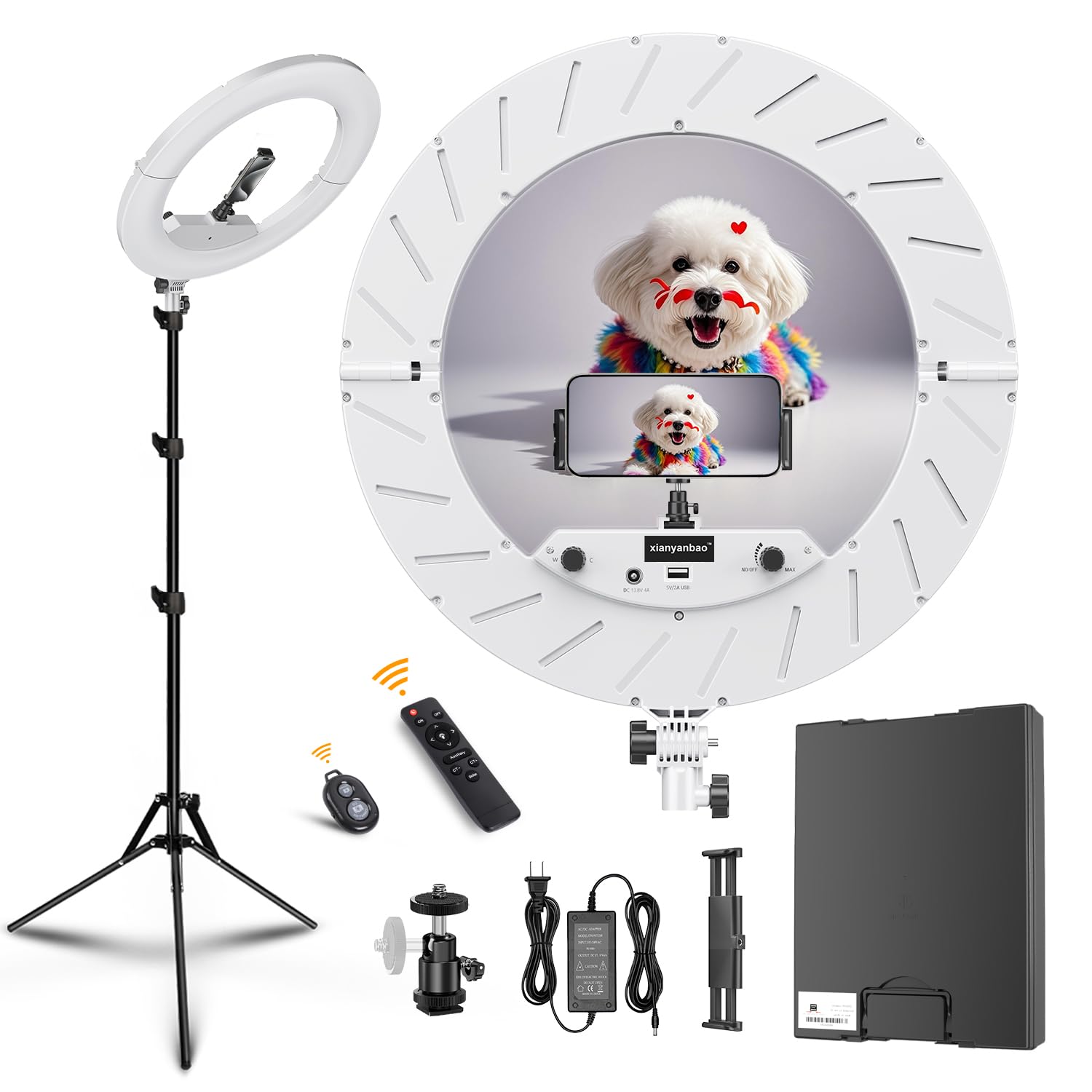 Xianyanbao 18 Inch Ring Light Kit, 55W Dimmable Led Light, Tripod Stand, Remote Controller,Box,Cri95