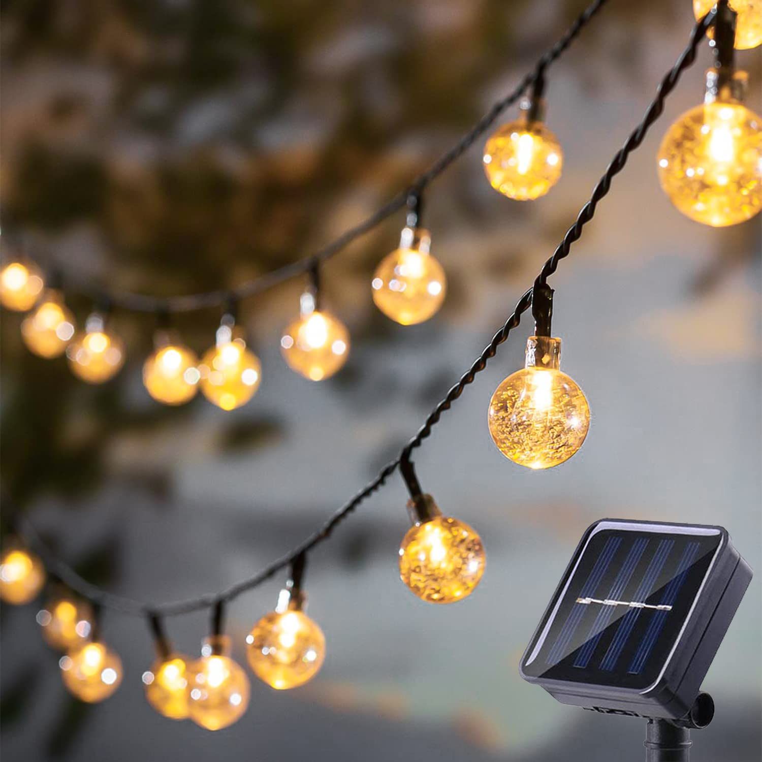 L Lampop Solar String Lights Outdoor Waterproof Ip65 20 Feet Patio Lights With 20 Led Crystal Globe Hanging Light For Backyard Porch Balcony Party Decor, Wedding,Party,Camping (Warm White)