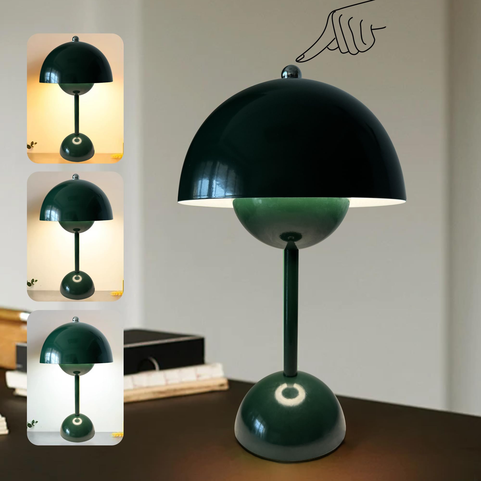 Qichksum Flowerpot Table Lamp With Usb Charging Cable, 3 Colors Stepless Dimmable Touch Desk Lamp, Cute Dome Shade Mushroom Bedside Reflecting Light For Nightstand Bedroom, Restaurant (Green)
