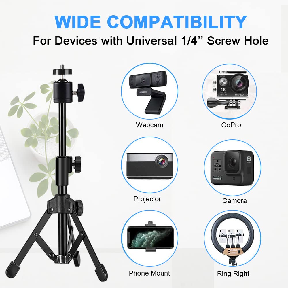 Jcwiny Webcam Tripod Stand Extendable Desktops Tripod For Camera/Phone/Webcam, Desk Tripods Webcam Mount Holder Compatible With Logitech Webcams C925E C922X C922 C930E C930 C920 C615 /Iphone/Ring Light
