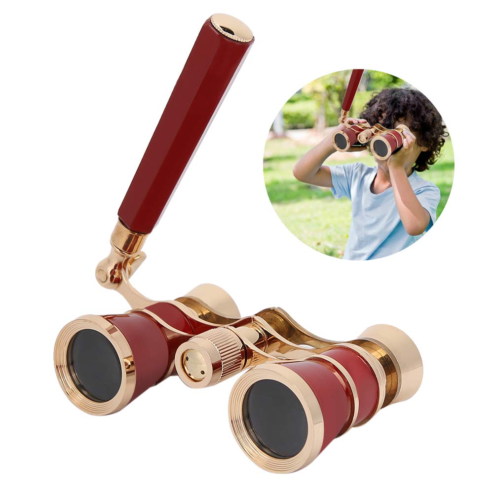 Gowenic Opera Glasses Binoculars, 3X25 Theater Glasses Telescope With Foldable Handle, Mini Binocular Compact Lightweight For Concert Theater Opera Travel Sightseeing (Red)