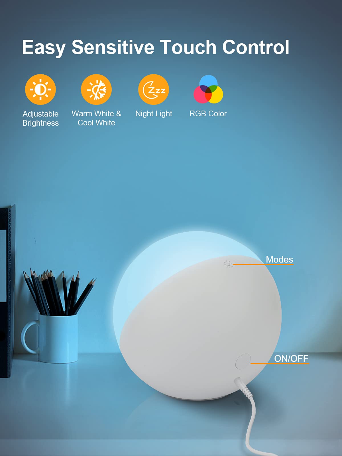Easemo Touch Lamp For Bedroom, Rgb Color Changing Small Table Lamp Dimmable Bedside Lamp For Kids, Led Touch Control Warm & White Nightstand Lamp With Memory Function(Touch Control)