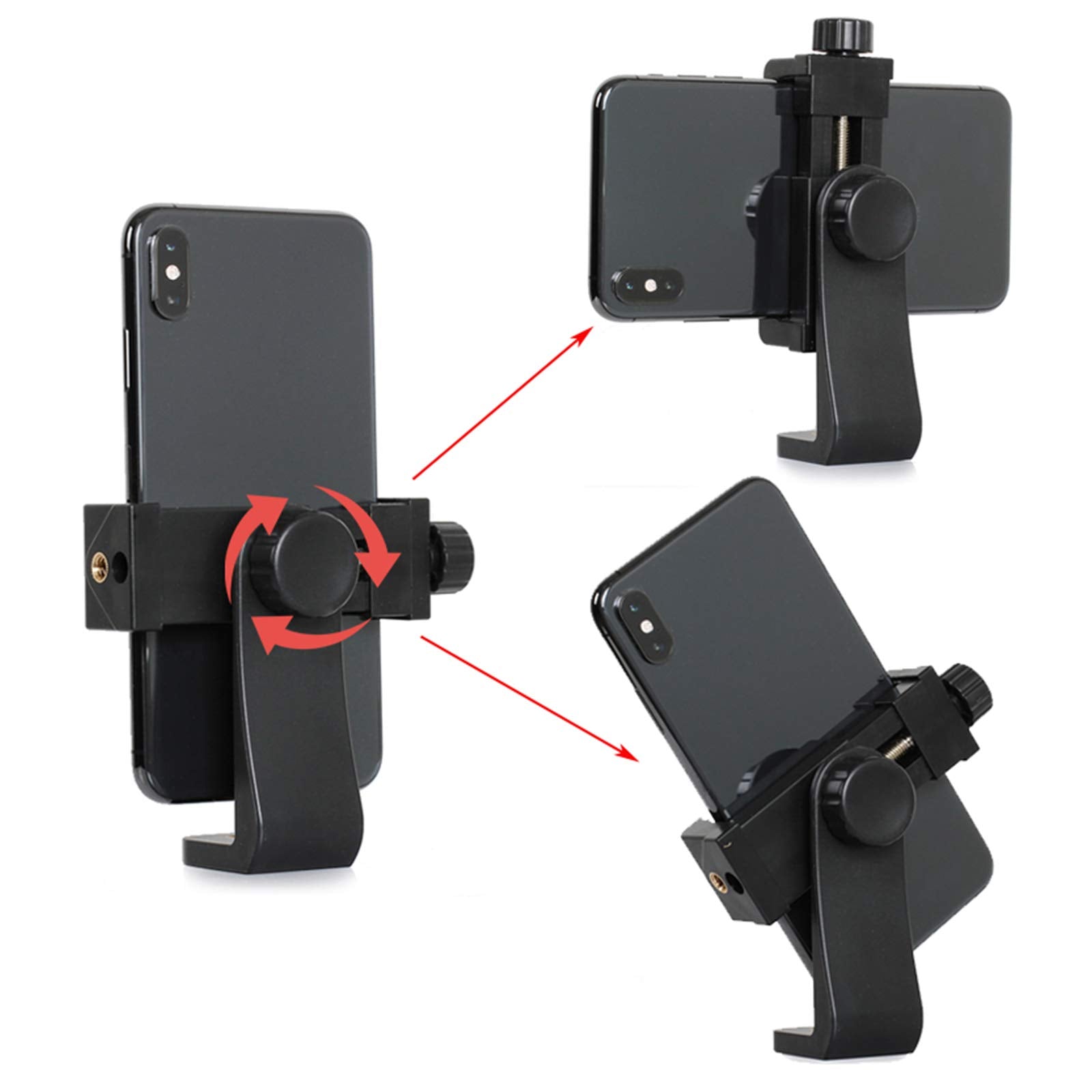 Kiniza Phone Tripod Adapter, Universal 360 Rotation Smartphone Holder Mount, Vertical And Horizontal Compatible With Most Cell Phones, Adjustable For Selfie Stick, Camera Stand